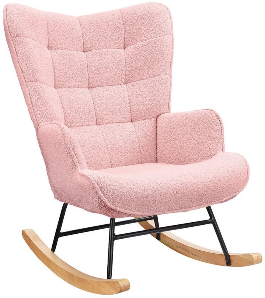 PXloue Schaukelstuhl Stillsessel Relaxsessel Loungesessel, Mit Holzkufen Wohnzimmersessel für Schlafzimmer Kinderzimmer,Teddysamt Bild 1