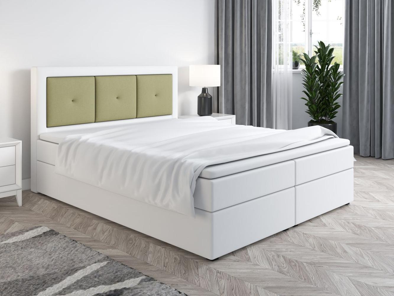 Boxspringbett Schlafzimmerbett MILES 160x200cm Weiss-Limettengrün inkl. Bettkasten Bild 1