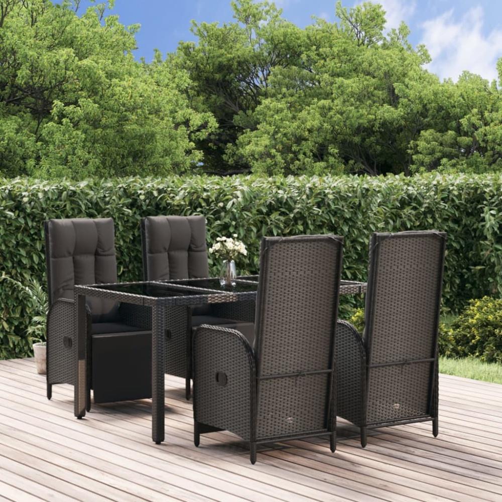 vidaXL 5-tlg. Garten-Essgruppe mit Kissen Schwarz Poly Rattan 3185061 Bild 1