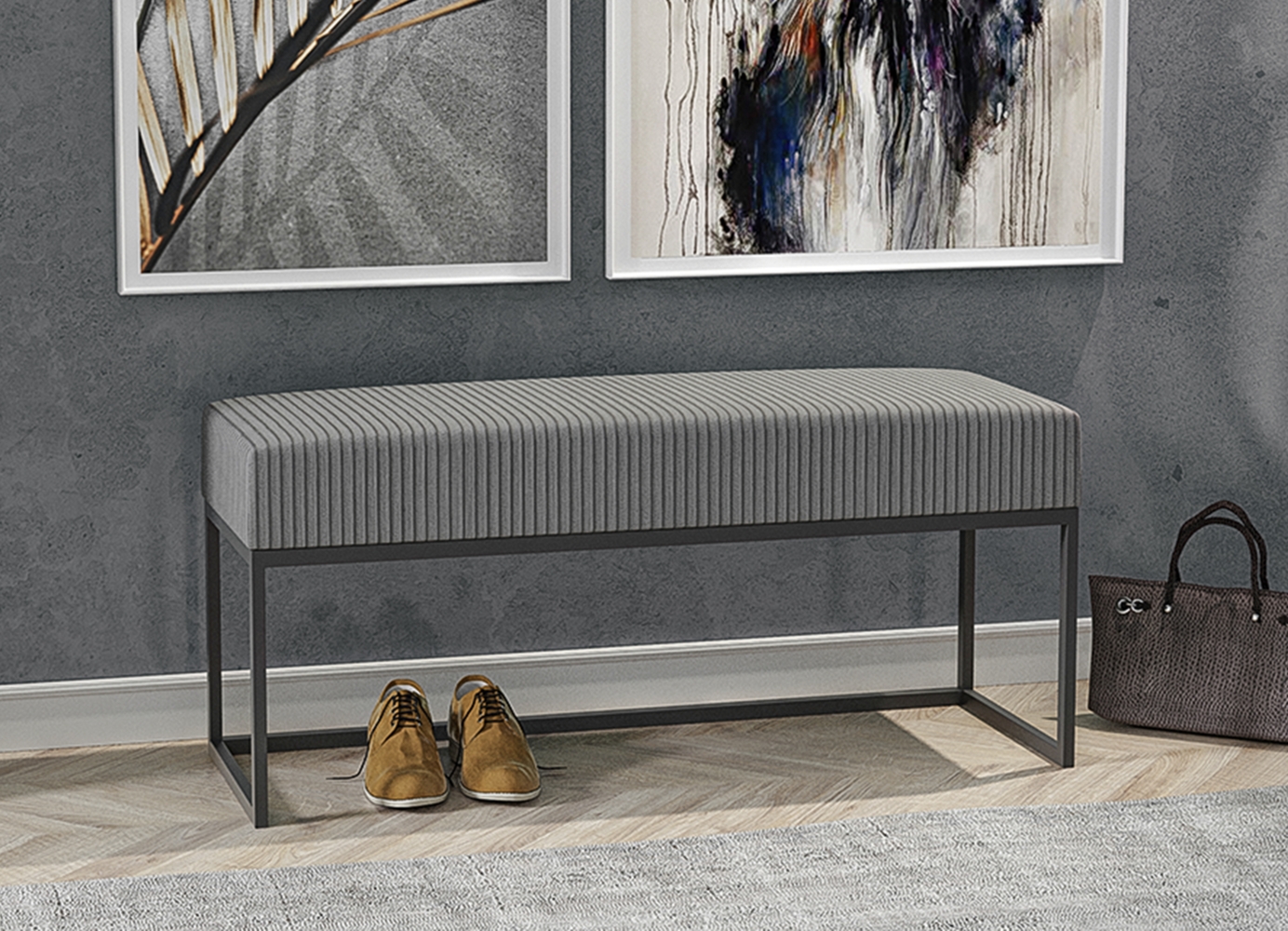 AX LIVING Sitz Bank Acciarolli 120 cm – Grau, schwarzes Metallgestell Bild 1