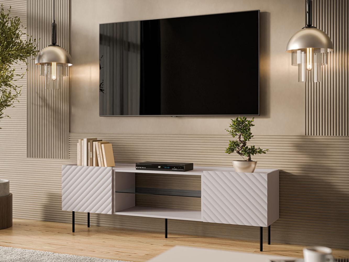 TV-Lowboard Likade 180 2D EF mit 2 Drehtüren und Glas Einlegeboden (Farbe: Cashmere) Bild 1