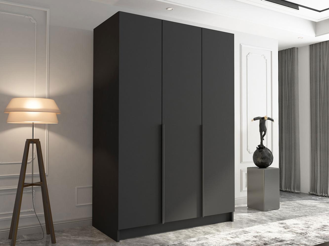 Drehtürenschrank Cikzori I, Kleiderschrank mit 3 Türen (Farbe: Schwarz) Bild 1