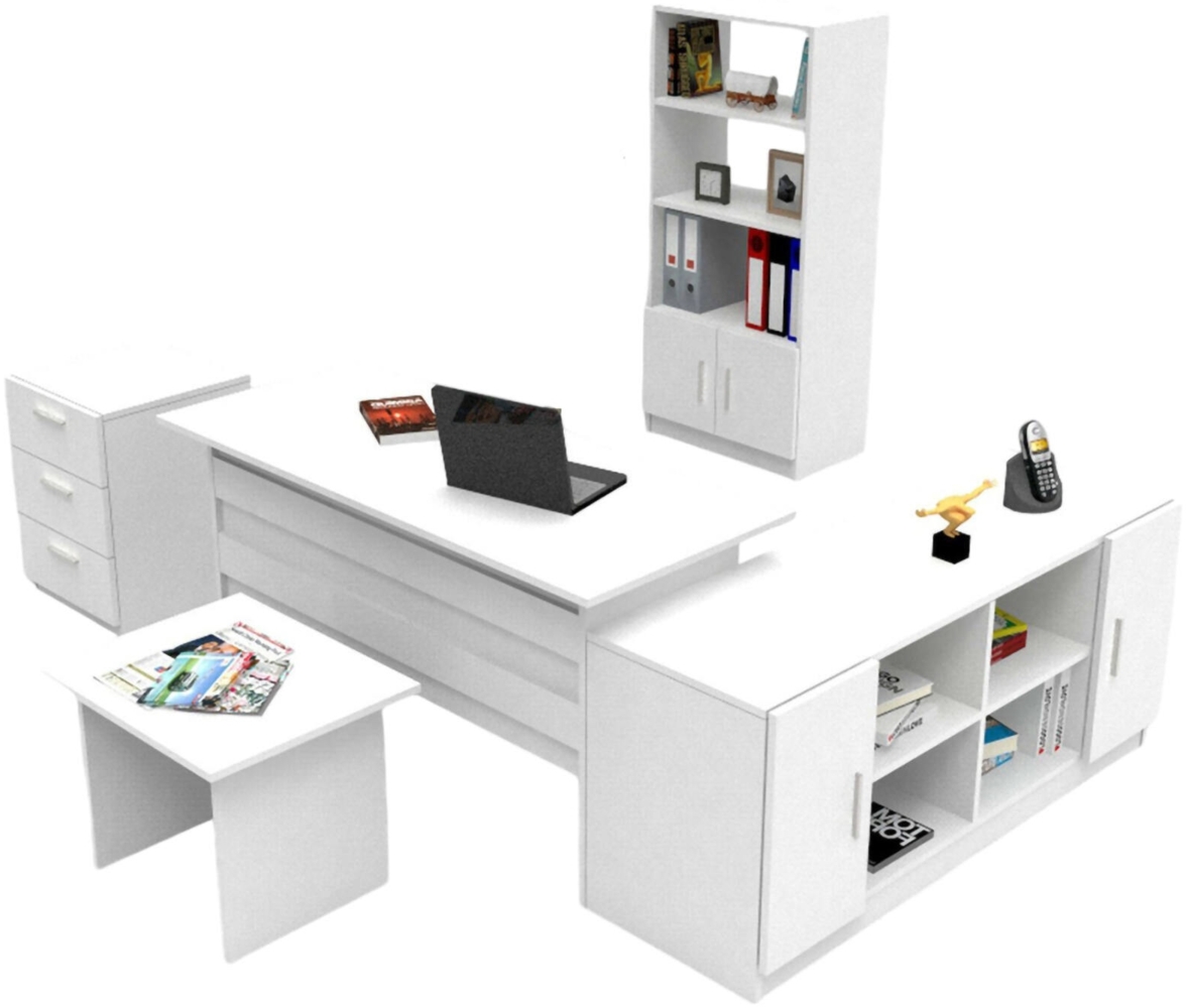 Dmora Büro-Set Hilda, Studio-Komposition, Büroartikel, Schreibtisch und Schubladenset, Weiß Bild 1