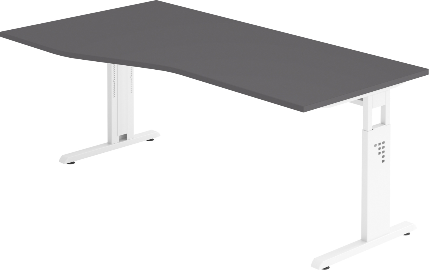 bümö höhenverstellbarer Schreibtisch O-Serie 180x100 cm in Graphit, Gestell in weiß - großer PC Tisch für's Büro manuell höhenverstellbar, Computertisch verstellbar, OS-18-G-W Bild 1