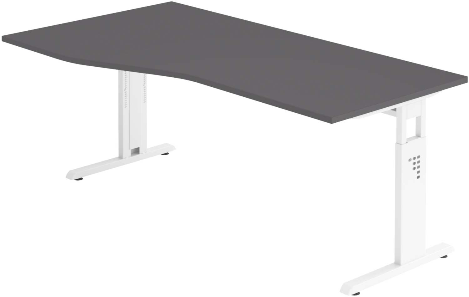 bümö höhenverstellbarer Schreibtisch O-Serie 180x100 cm in Graphit, Gestell in weiß - großer PC Tisch für's Büro manuell höhenverstellbar, Computertisch verstellbar, OS-18-G-W Bild 1