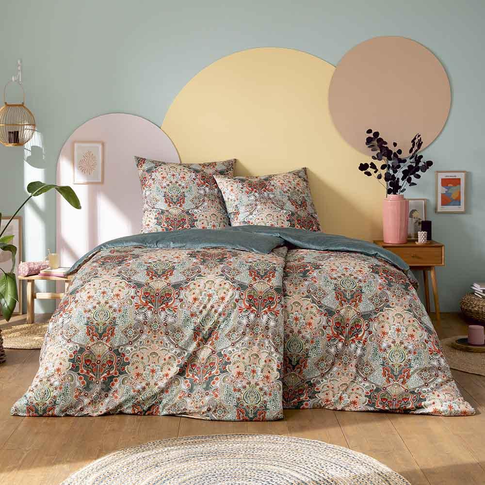 Estella Mako Jersey Bettwäsche DD 135x200 Majandra Ornamente blautanne 6984-581 Bild 1