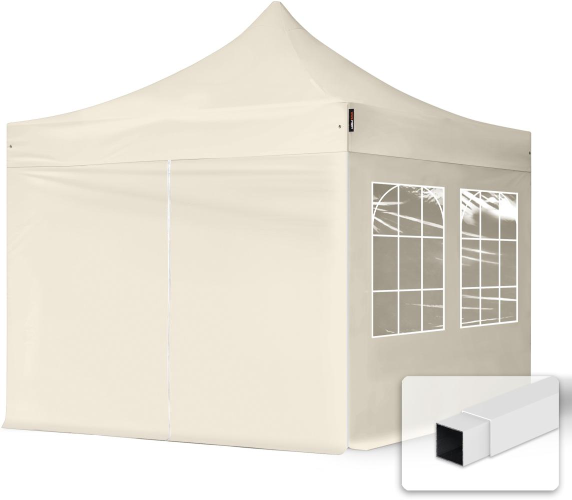 3x3 m Faltpavillon, ECONOMY Stahl 30mm, Seitenteile mit Sprossenfenstern, creme Bild 1