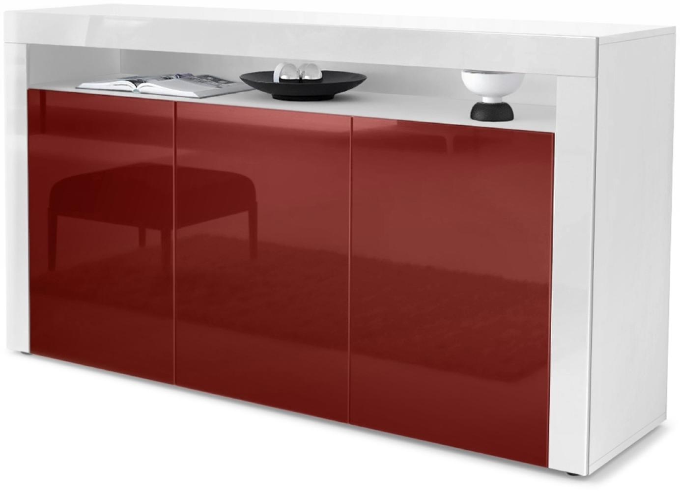 Vladon Sideboard Valencia, Kommode mit 3 Türen und 1 offenem Fach, Weiß matt/Bordeaux Hochglanz/Weiß Hochglanz (155 x 92 x 40 cm) Bild 1