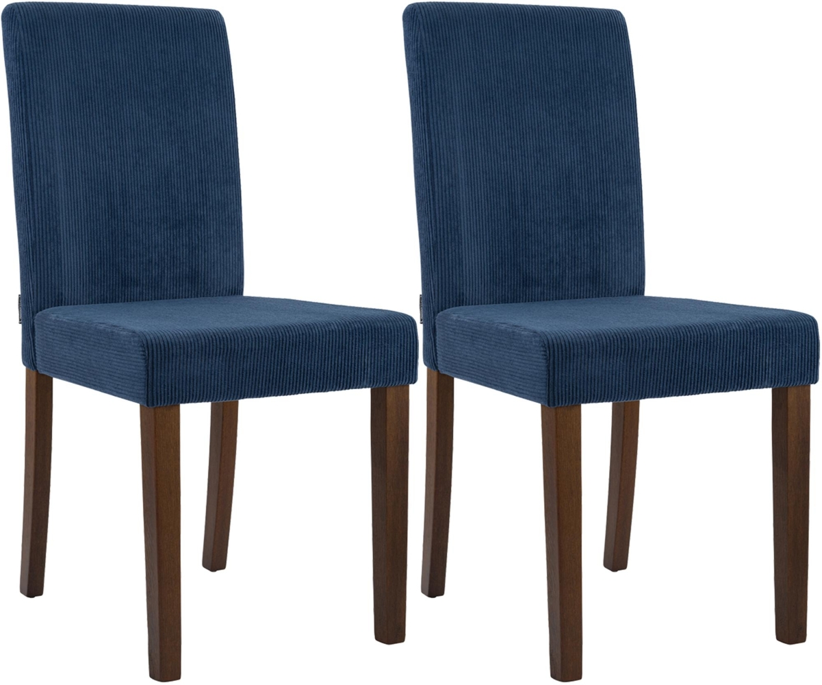CLP 2er Set Esszimmerstuhl Ina Cordbezug gepolstert mit Rückenlehne und Holzbeinen,blau antik-dunkel Bild 1
