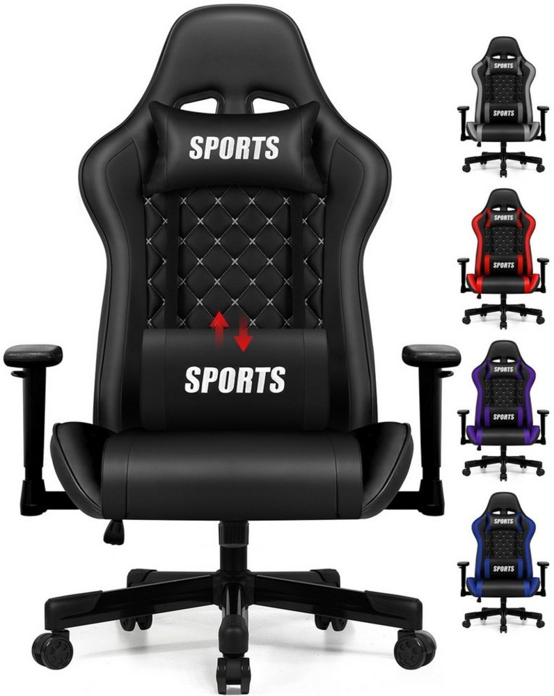 Homimaster Gaming-Stuhl Gaming Stuhl, Bürostuhl Wippfunktion bis zu 165° (Gaming Chair mit verstellbaren Lendenkissen, Armlehne und Kopfstütze), Gamer Stuhl Bequeme Sitzkissen, Gaming Stuhl 150 kg belastbarkeit Bild 1