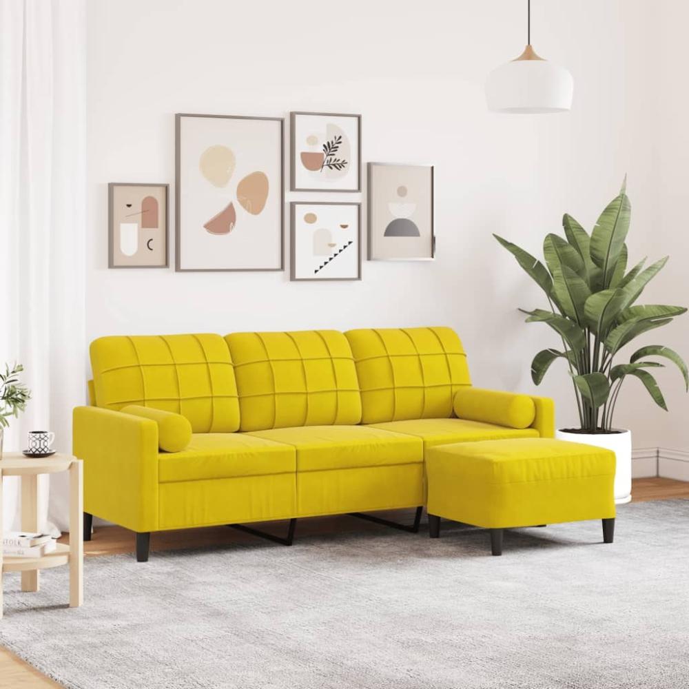 vidaXL 3-Sitzer-Sofa mit Hocker Gelb 180 cm Samt 3278273 Bild 1