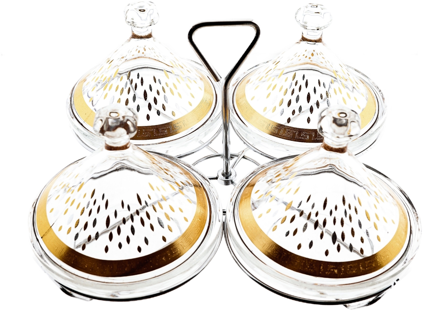 Almina Snack-Set Tajine 9 Teilig aus Glas mit goldenen und silbernen Muster Punktemotiv Bild 1