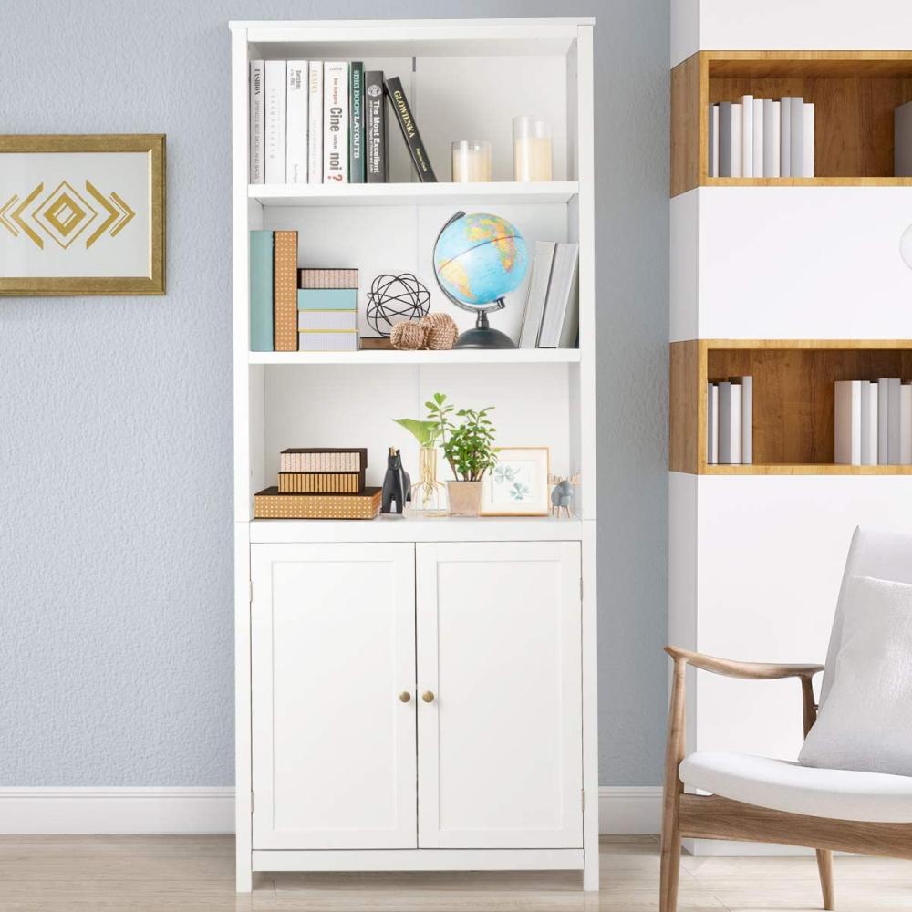 COSTWAY Bücherschrank Hochschrank, Bücherregal mit Doppeltüren, Hochschrank mit 3 offenen Regalen, Aktenregal Büroregal Küchenschrank für Wohnzimmer Büro Bild 1