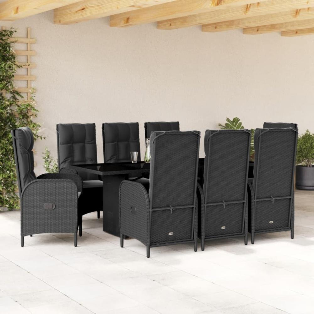 vidaXL 9-tlg. Garten-Essgruppe mit Kissen Schwarz Poly Rattan 3213525 Bild 1