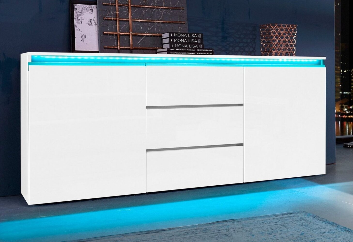 INOSIGN Sideboard Magic, Kommode, Schrank, Kredenz, mit 2 Türen und 3 Schubkästen Hochglanz lackiert (B/T/H) 180x40x80 cm Bild 1