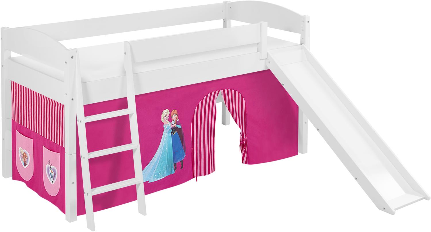 Lilokids 'Ida 4105' Spielbett 90x200 cm, Eiskönigin Rosa, Kiefer massiv, mit Rutsche und Vorhang Bild 1