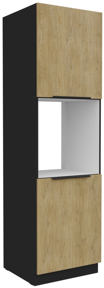 Küchen Hochschrank 60 cm CREMONA Eiche hell + Schwarz matt Küchenzeile Küchenblock Küche Einbauküche Bild 1
