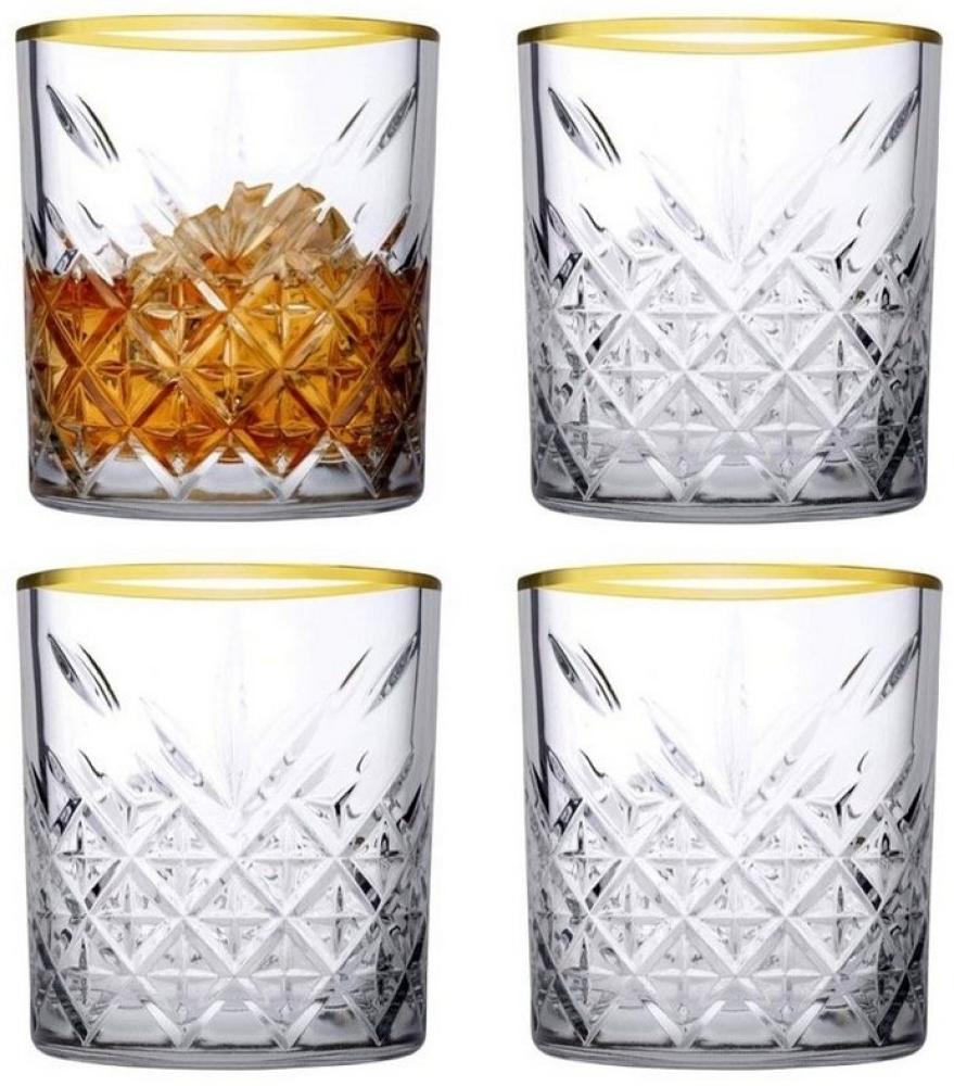 Pasabahce 52790 Whisky Glas Tumbler Timeless im Kristall-Design, Höhe 9,6 cm, 345 ml, 4 Stück, Retro-Design gold Bild 1