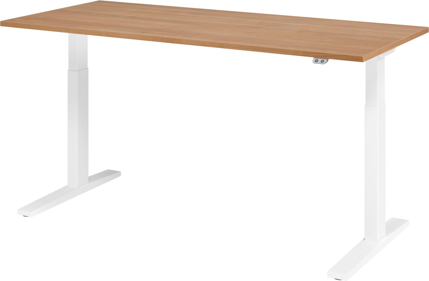 bümö elektrisch höhenverstellbarer Schreibtisch 180x80 cm in Nussbaum, Gestell weiß - Schreibtisch höhenverstellbar elektrisch, elektrischer Schreibtisch & Gaming Tisch, XMKA-Serie Bürotisch, XMKA19-N-W Bild 1