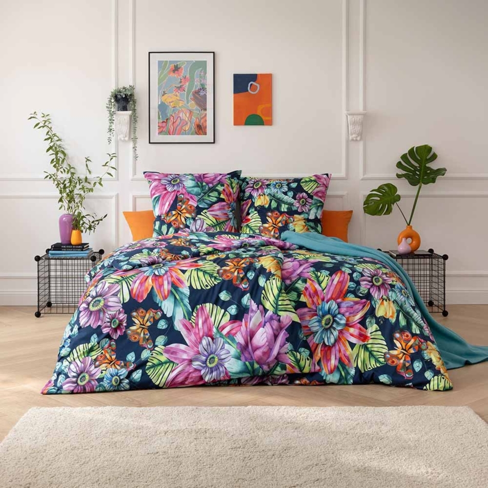 Estella Mako Jersey Bettwäsche 155x220 Amarina indigo Flowerpower 6623-606 Bild 1