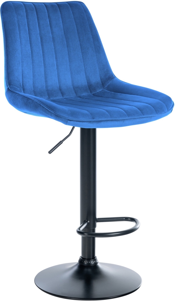 DELUKE® Barhocker RIO - Blau, Samt, Schwarz Barhocker mit Lehne Barstuhl Tresenhocker Tresenstuhl Kneipenhocker Kneipenstuhl Bild 1