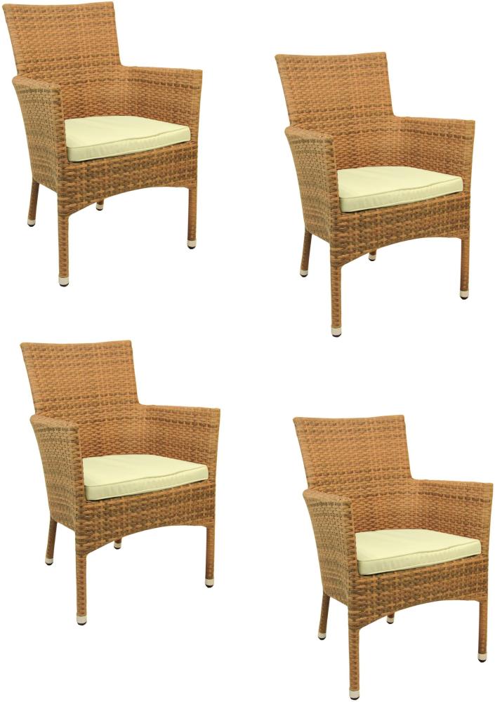 4x Konway MILANO Stapelsessel tabaco + Sitzkissen Polyrattan Garten Sessel Stuhl Bild 1