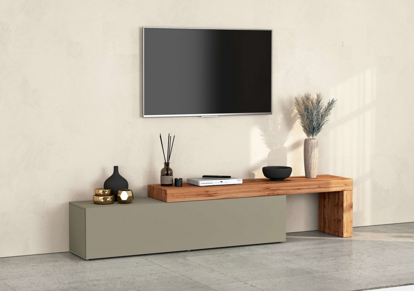INOSIGN Lowboard Chronos TV-Board, TV-Schrank (1 St, Breite verstellbar von 190 bis 350 cm), Breite 270 cm TV-Board,Lowboard,1 Klappe und ein L-Förmiger Aufsatz Bild 1