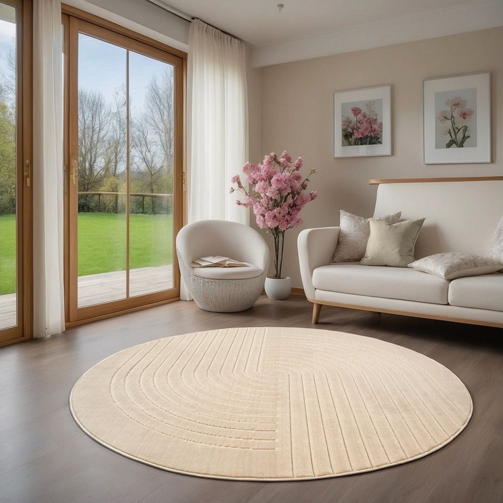 the carpet Teppich Parma, rund, Höhe: 10 mm, moderne Wohnzimmer Teppich Outdoor geeignet dichter Flor Bild 1
