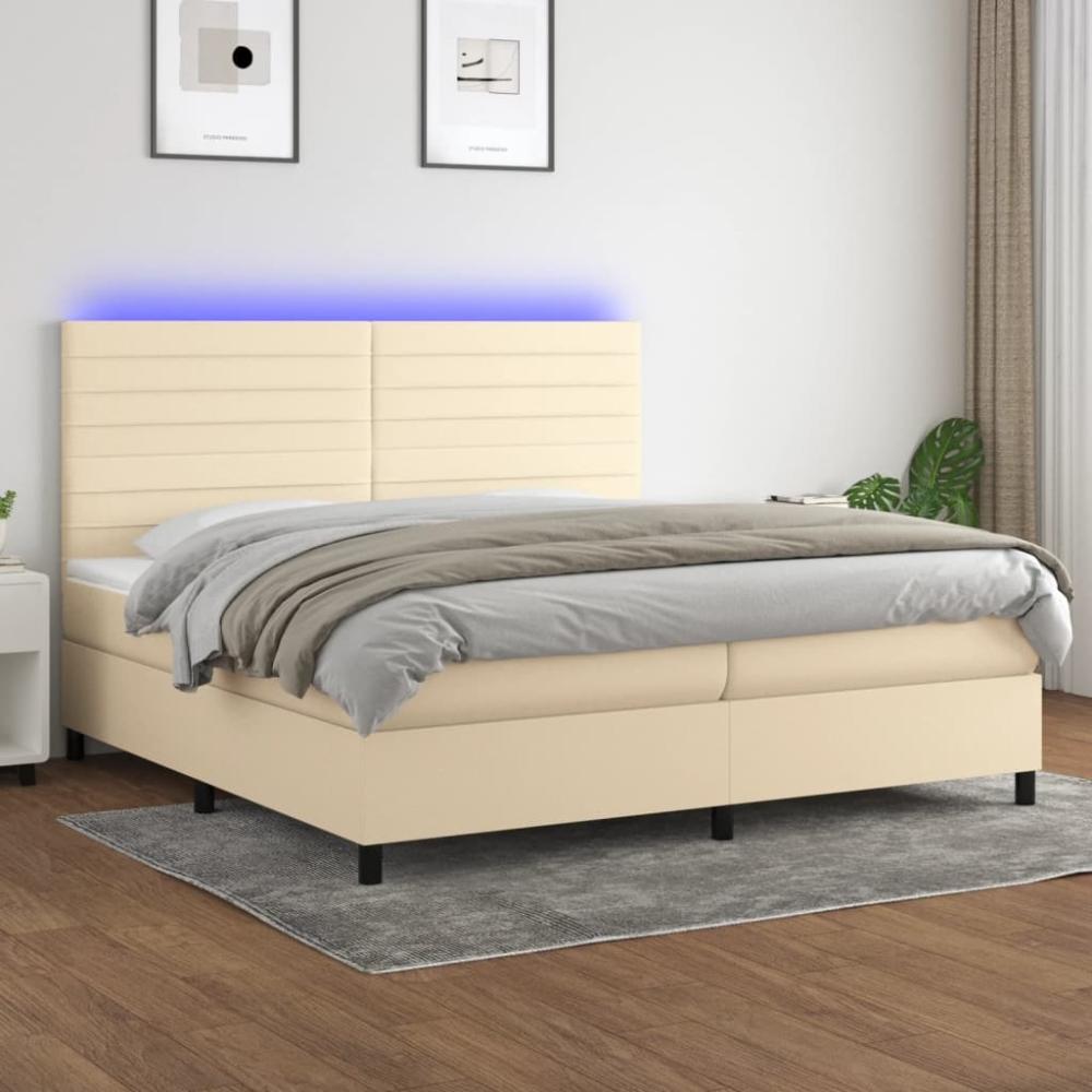 Boxspringbett mit Matratze & LED Stoff Creme 200 x 200 cm Bild 1