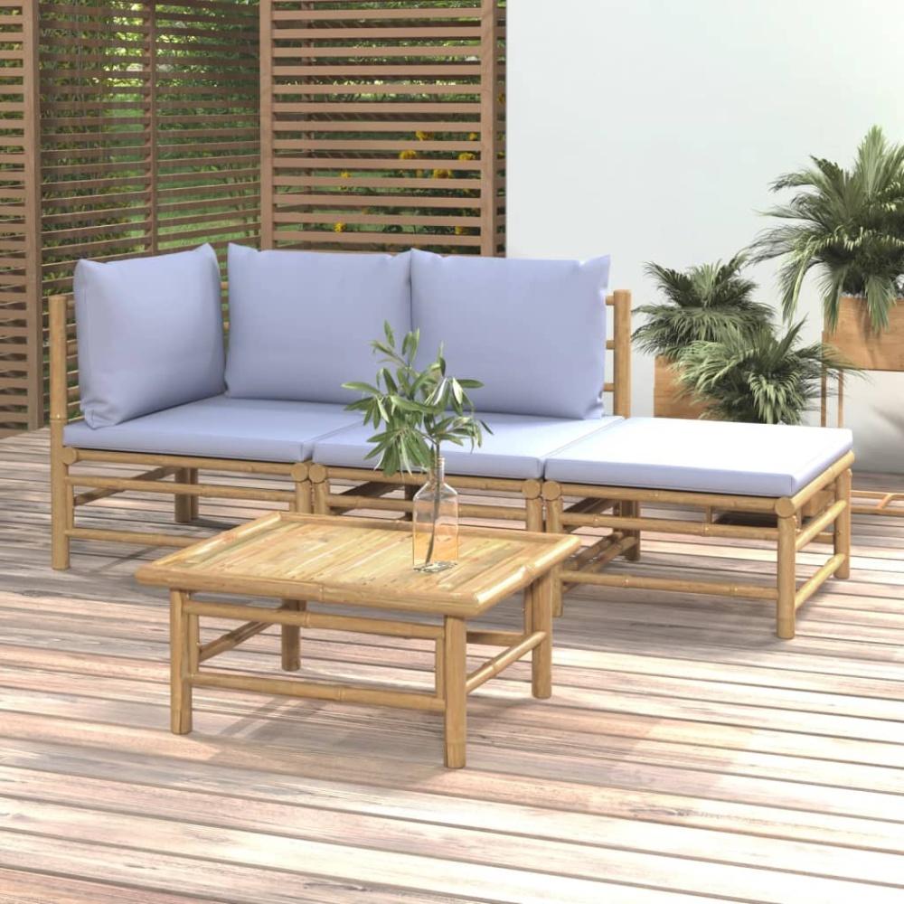 vidaXL 4-tlg. Garten-Lounge-Set mit Hellgrauen Kissen Bambus 3155080 Bild 1