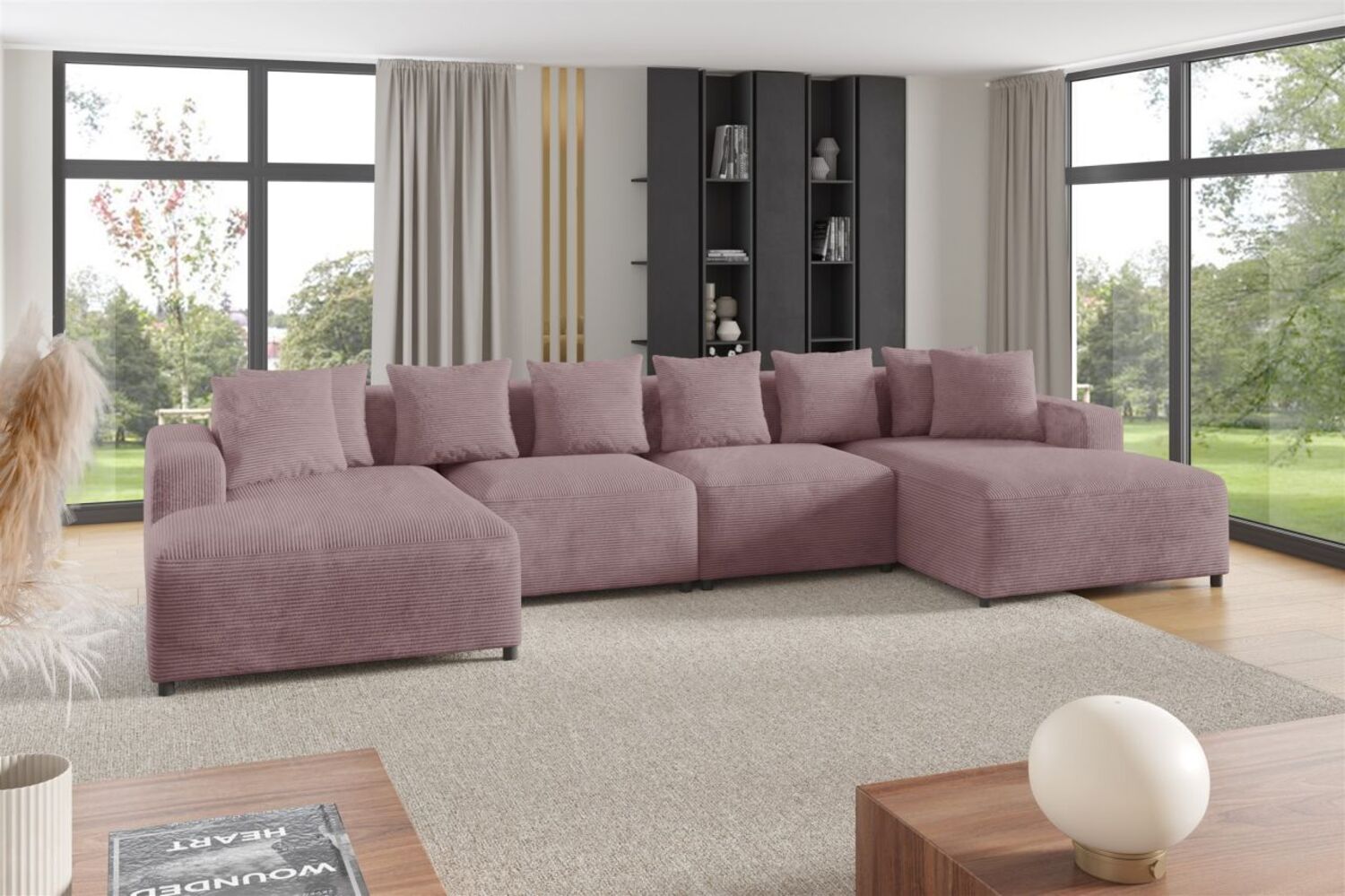 Wohnlandschaft Sofa U-Form Designersofa MEGAN in Stoff Poso Altrosa Bild 1