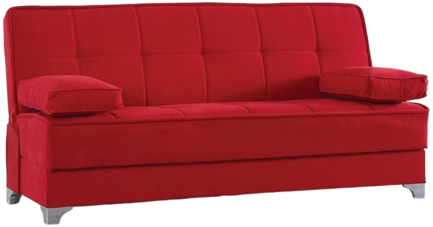 Dmora 3-Sitzer Schlafsofa Andrey, lineares Containersofa mit 2 Kissen inklusive, Wohnzimmersofa mit Klick-Klack-Öffnung, 190 x 87 x 91 cm, Rot Bild 1