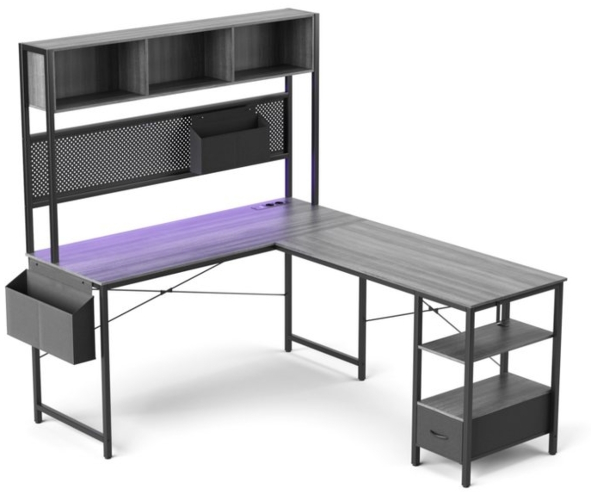 Dowinx Eckschreibtisch L-förmige Schreibtisch, LED Gaming Tisch mit Stecktafel und Stauraum, Computertisch,Büro-Eckschreibtisch,mit 2 USB-Anschlüssen Bild 1