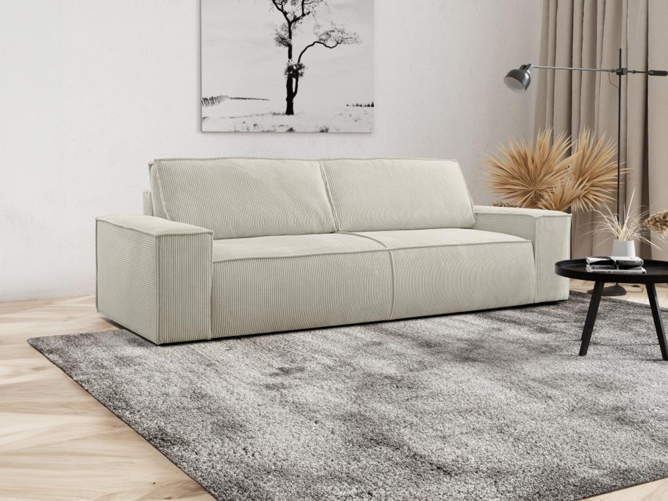 Vente-unique - Schlafsofa 4-Sitzer - Cord - Beige - AMELIA Bild 1