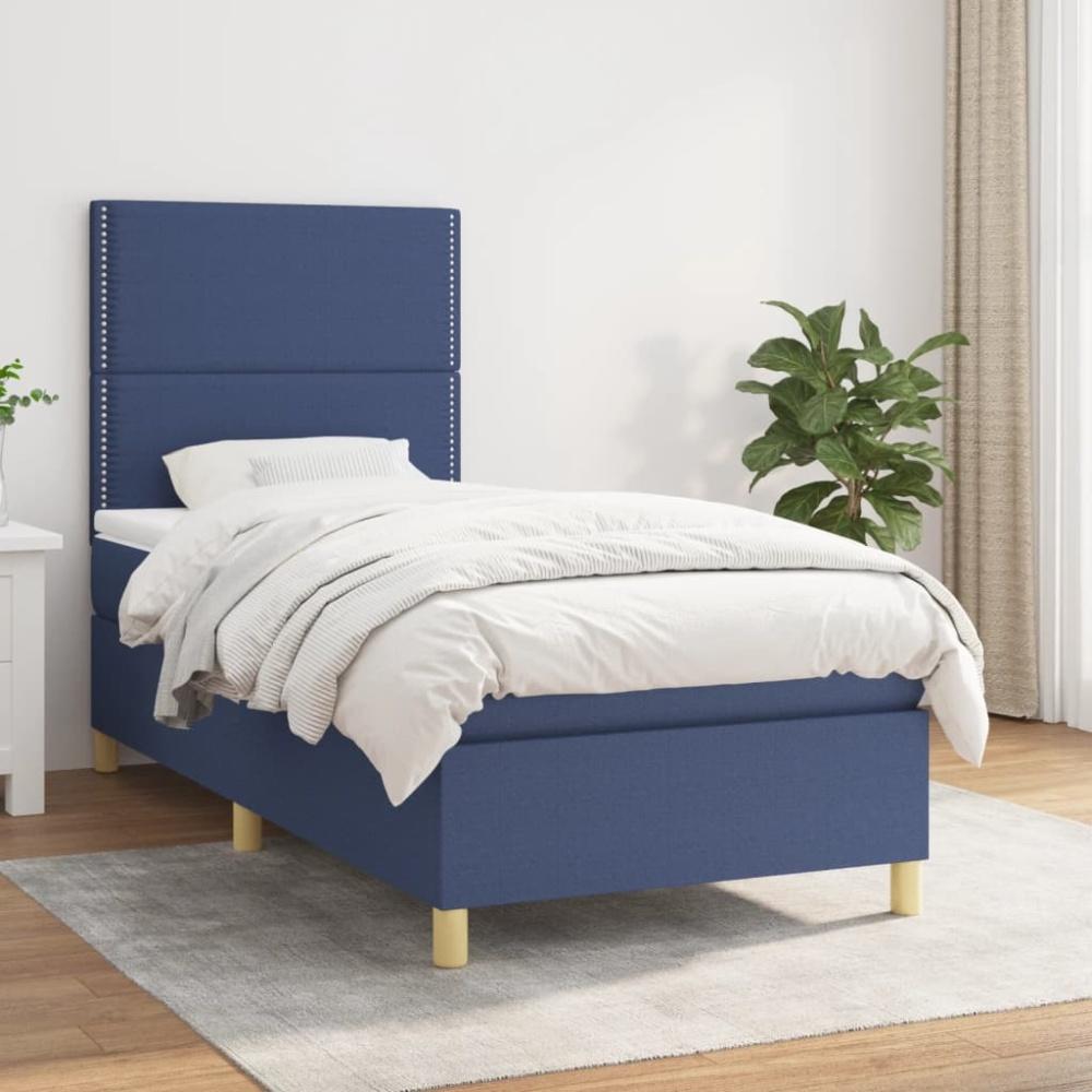 vidaXL Boxspringbett mit Matratze Blau 100x200 cm Stoff 3142239 Bild 1