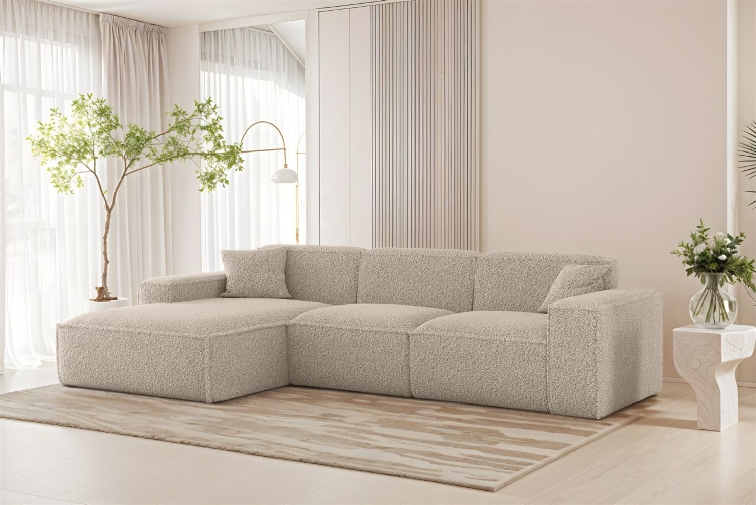 Ecksofa Designersofa CELES PREMIUM in Stoff Sven Cappuccino Ottomane Links Bild 1