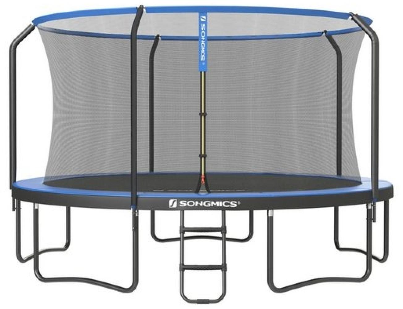 Songmics Trampolin Ø 427 cm, Gartentrampolin für Kinder mit Sicherheitsnetz, 180 cm hohe Stangen, Randabdeckung, Leiter, Stahlrahmen, schwarz-blau STR143Q01 Bild 1