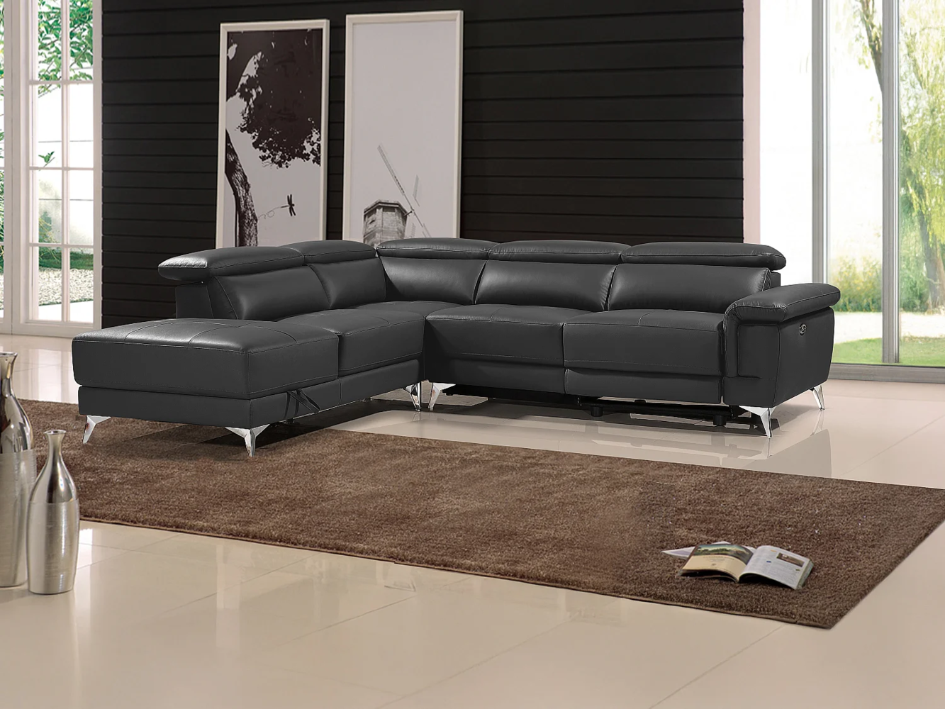Vente-unique - Relaxsofa Ecksofa Leder elektrisch - Ecke Links - Anthrazit - PASCALINE Bild 1