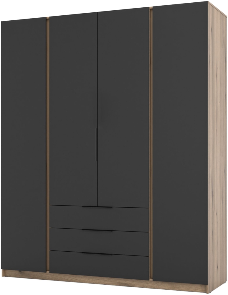 Selsey 'Kaja' Kleiderschrank 4-türig mit 3 Schubladen, schwarz/Eiche, ca. 239 x 200 x 62 cm Bild 1