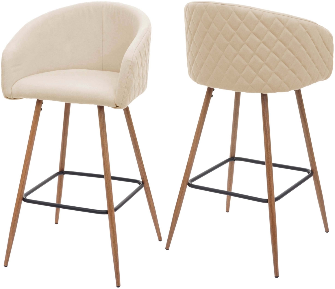 2er-Set Barhocker HWC-D72, Barstuhl Tresenhocker, mit Lehne Stoff/Textil ~ Samt, creme-beige Bild 1