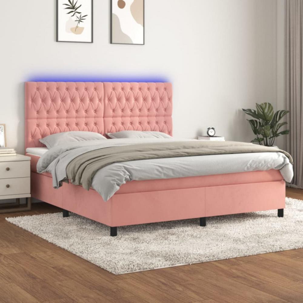 vidaXL Boxspringbett mit Matratze & LED Rosa 160x200 cm Samt Bild 1