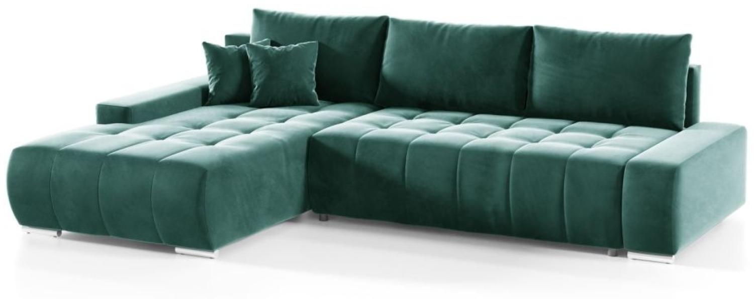 Ecksofa Sofa mit Schlaffunktion VOGAR Stoff Monolith Grün Ottomane Links Bild 1