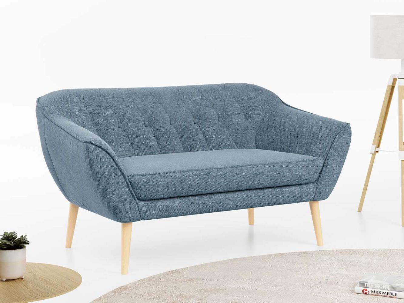 Sofa, Skandinavischer Stil, Holzbeine - PIRS - 2 Sitzer - Blau - Struktur Bild 1