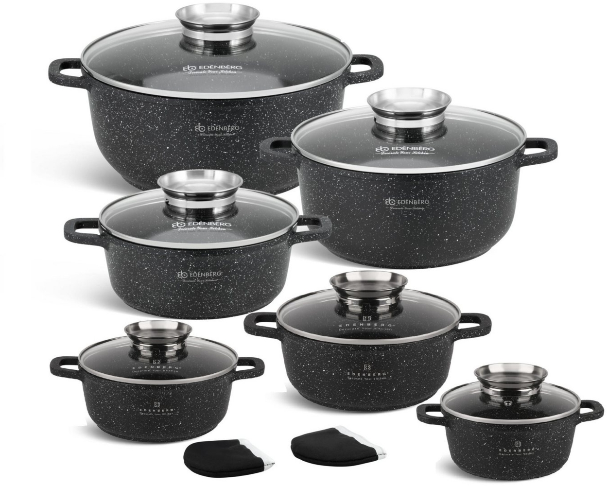 Edenberg Topf-Set Edle schwarze Töpfe – Modernes Design & erstklassige Qualität, Aluminiumguss, Aluminium, Edelstahl, Keramik (Multifunktional, geeignet zum Kochen, Braten und Backen!, 12-tlg, Es ist eine perfekte Geschenkidee für jeden Anlass), Innova... Bild 1