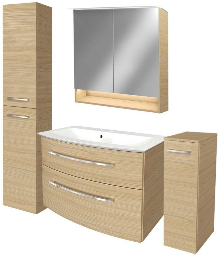 Fackelmann B.STYLE Badmöbel Set 5-teilig, 83 cm, Braun + LED-Spiegelschrank + 2 Badschränke Bild 1