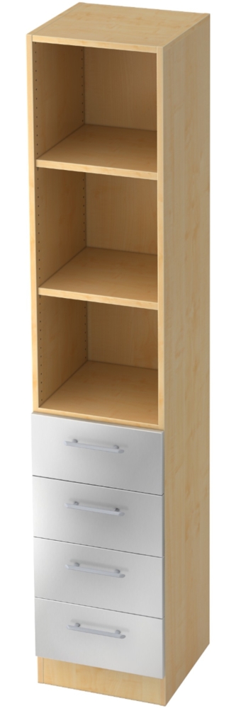 bümö office Aktenschrank Regal mit Schubladen, Büroschrank schmal aus FSC-Holz, 40cm breit in Ahorn/Silber - Aktenregal & Schubladenschrank mit Relinggriffen, Büro Möbel Schrank System, 7600-3-S-RE Bild 1