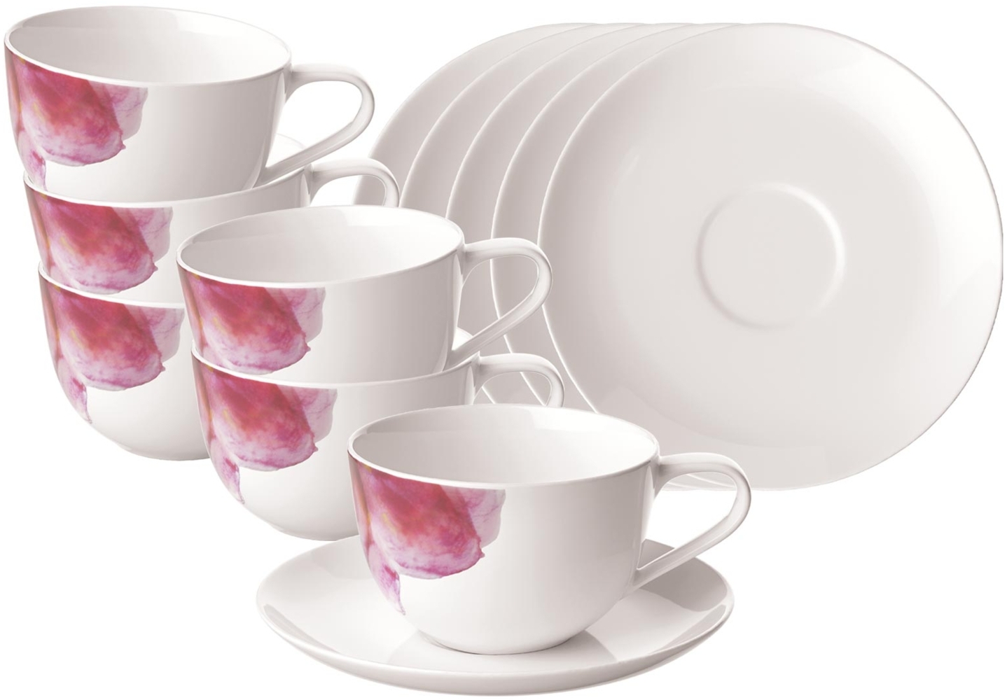 Villeroy & Boch Rose Garden Cappuccinotasse mit Untertasse 300 ml Weiß 6er Set Bild 1