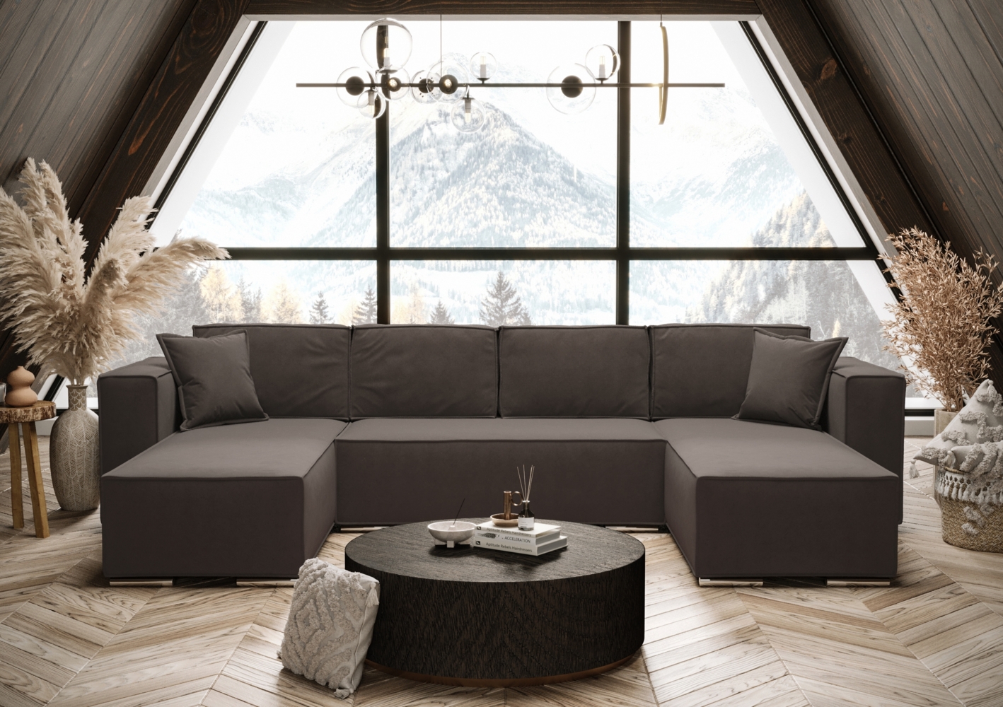 AX LIVING Braun Ecksofa mit Schlaffunktion U-Form Vinoria 327 cm Bild 1