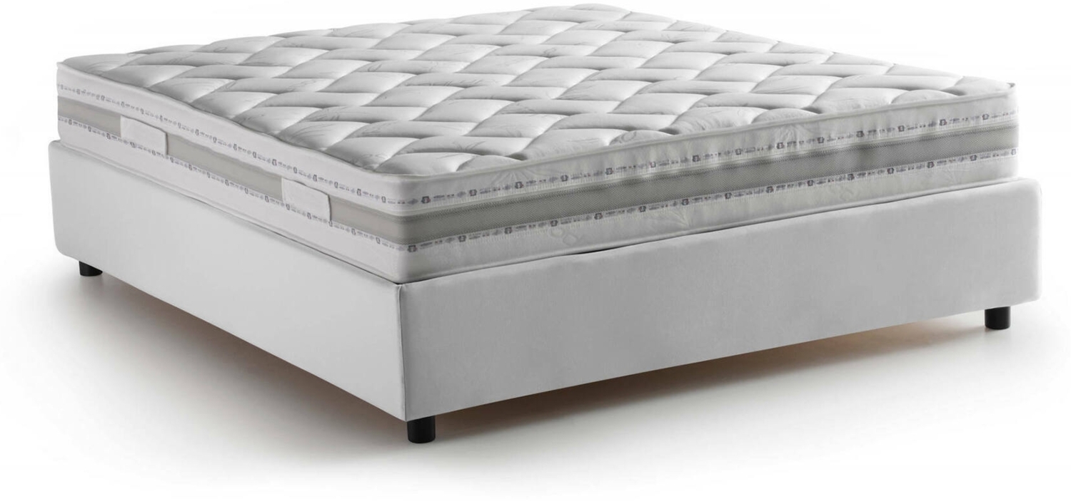 Dmora Doppelbett Alaksir, Bettkasten aus Stoff, Öffnung vorne, inklusive Matratze 140x200 cm, 100 % Made in Italy, Weiß Bild 1