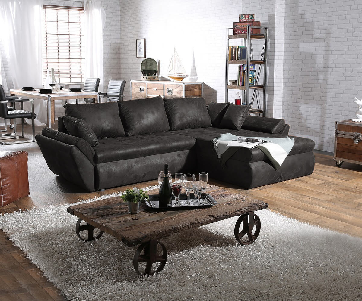 Eckcouch Loana Anthrazit 275x185 Ottomane variabel Schlaffunktion Ecksofa Bild 1